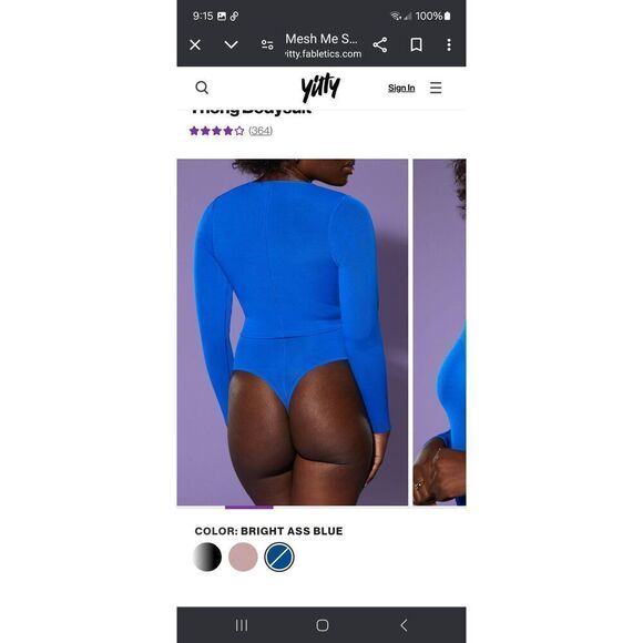 New Small Fabletic Yitty Bright As* Blue Mesh Me Smoothin Sleeved Thong Bodysuit - Picture 2 of 9
